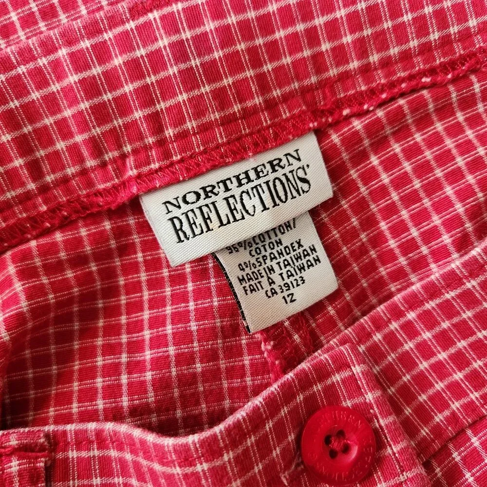 Gingham Northern Reflections vintage cotton pants / red grid print / 12 - Picture 6 of 7
